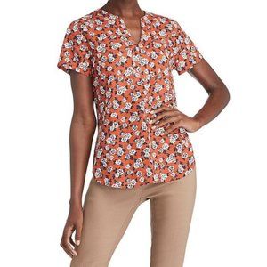 Floral Short Sleeve Split Neck Top